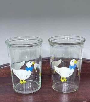 Vintage Bama Jelly Jar Juice Glasses with Country Goose Design